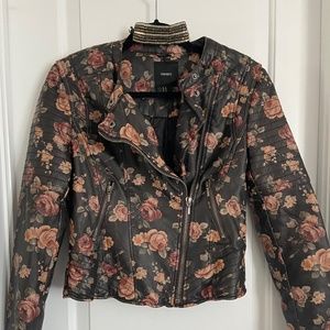Floral biker faux leather jacket